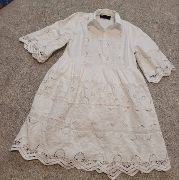 ASOS Edition Mini Shirt Dress With Cutwork In White Size US 0 - Picture 4 of 11